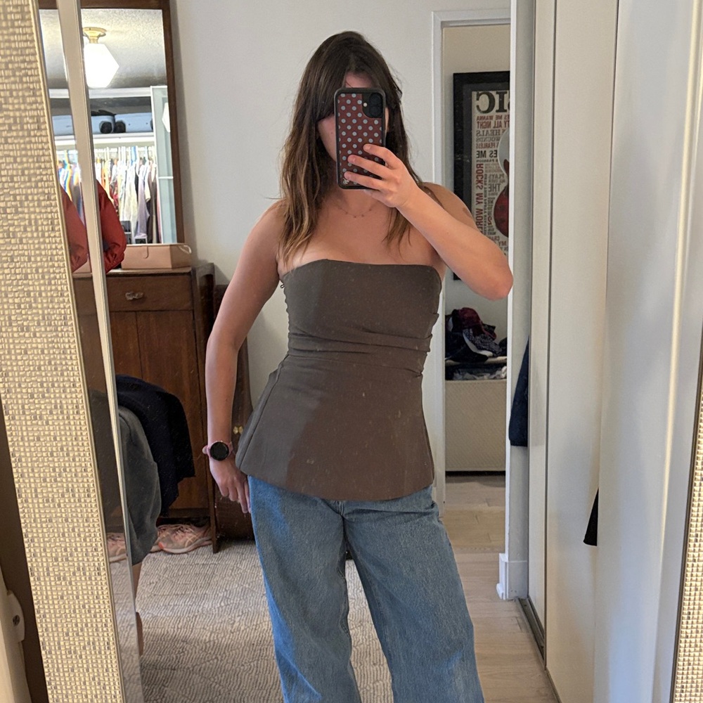 Wilfred Greenish Brown Strapless Peplum Camisole